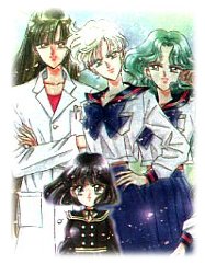 Setsuna, Haruka, Michiru, and Hotaru-chan